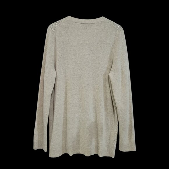 Talbots Button Up Cardigan Womens XL Beige Lambswool Rabbit Hair Sequins - Picture 2 of 5